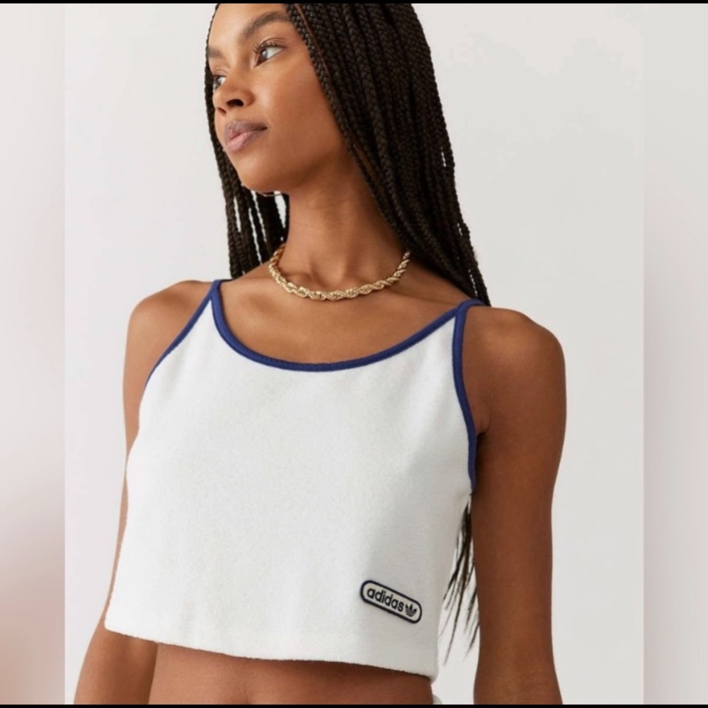 NWT Adidas Originals HL6584 Short Towel Terry Tank Top Sz Medium white/Navy Blue